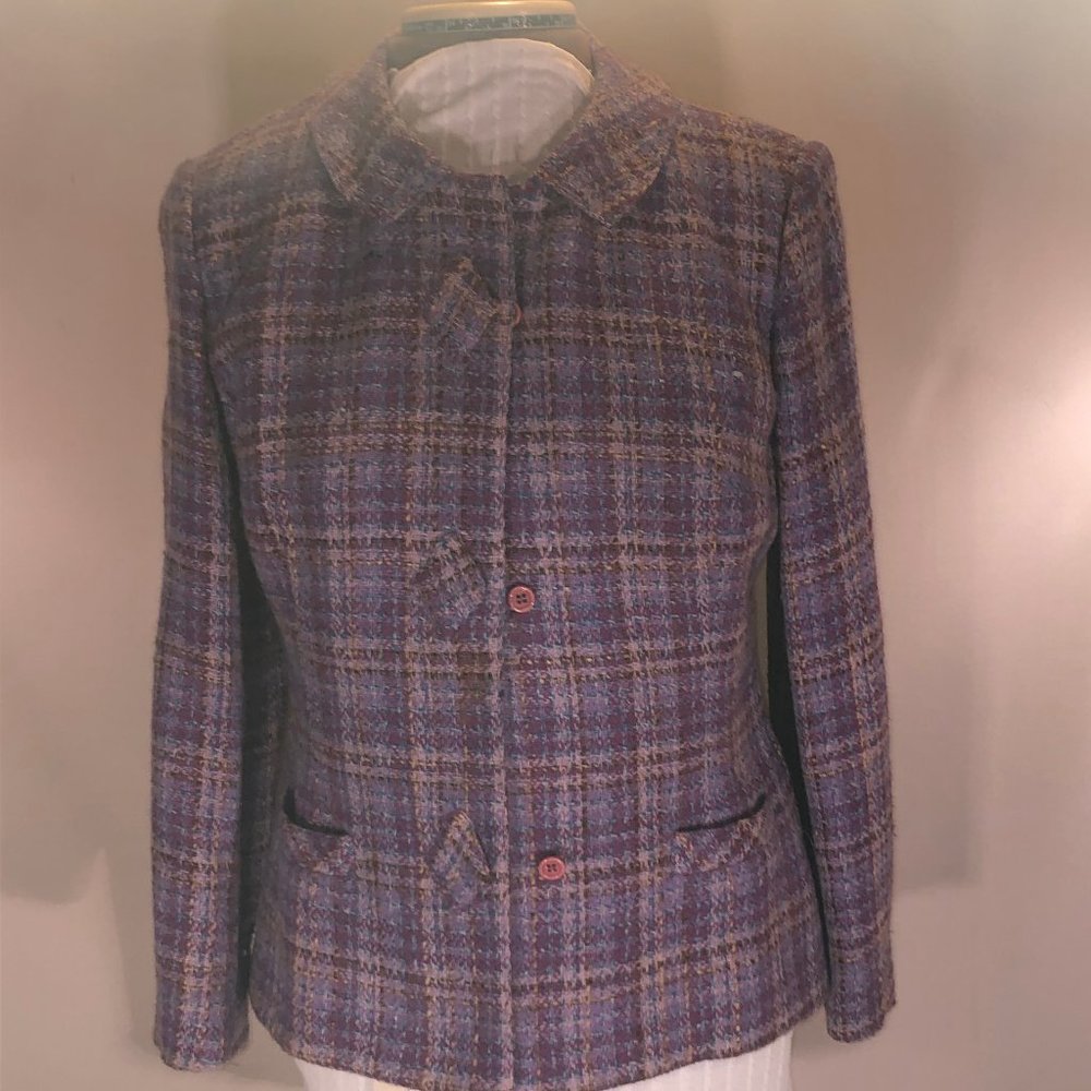 Tailorbrooke, Plaid tweed Jacket, Long Sleeve Purple, Wool plaid tweed, …